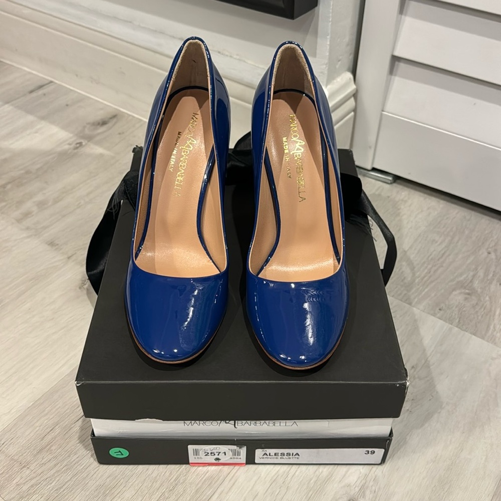 Marco Barbabella Italy NWT Blue Heels Patent Pump Shoes